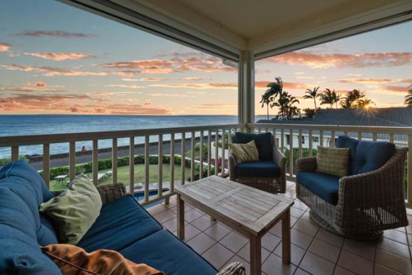 Alihi Lani unit 5 lanai sunset view over ocean